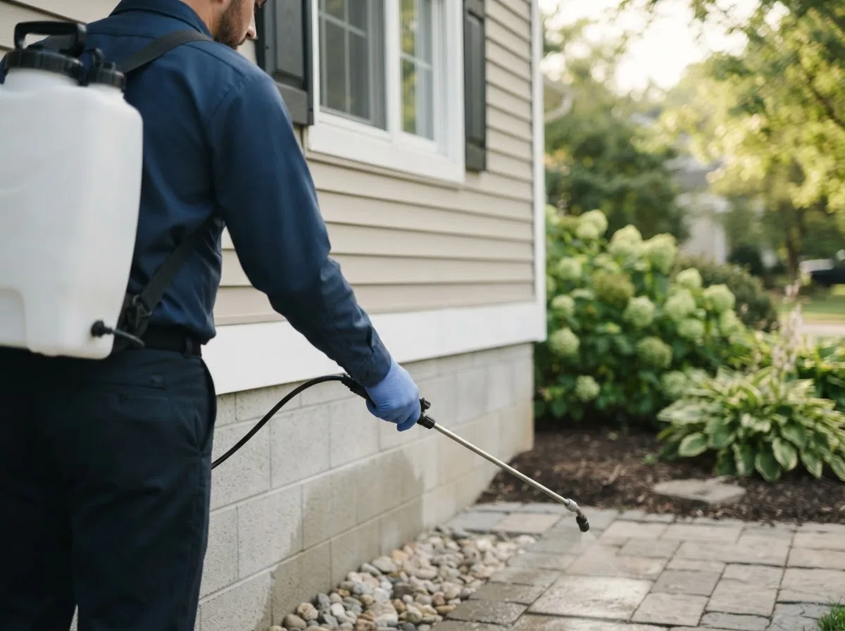 Pest control technician inspecting a home in Clayton, OH
